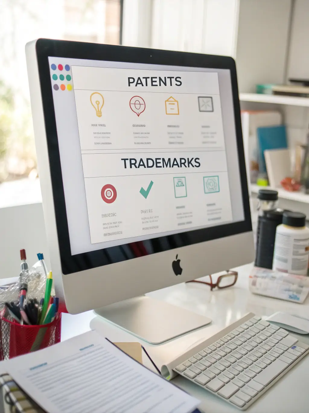 An abstract image representing a platform, with patents rising from it like skyscrapers, symbolizing platform patents.